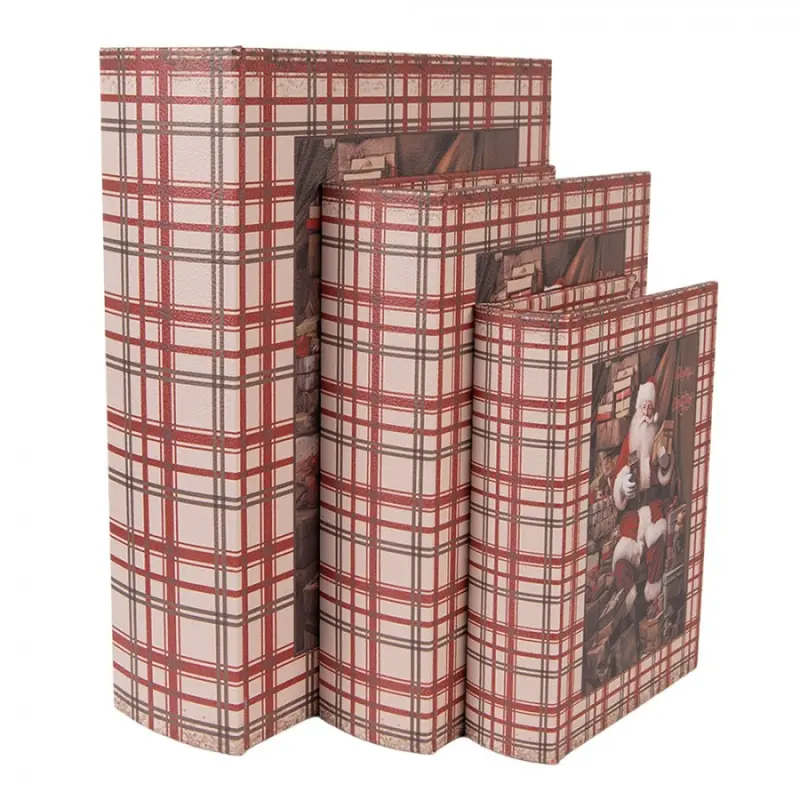Sada 3 ks úložných boxů ve tvaru knihy s vánočním motivem Santa Clause – 27x22x7 / 22x17x6 / 18x13x4 cm