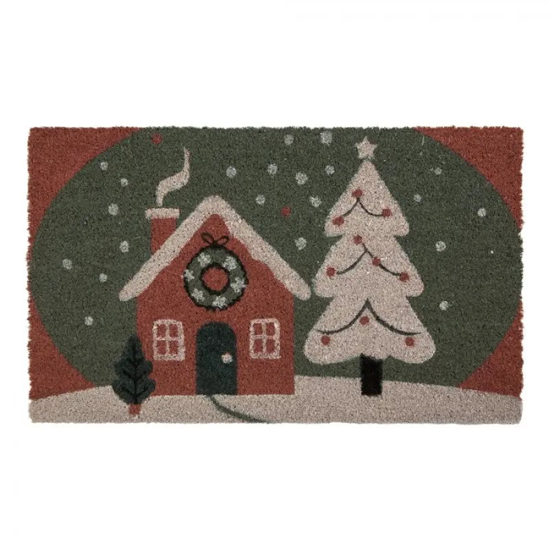Kokosová rohožka s vánoční chaloupkou - 75*45*1 cm Clayre & Eef