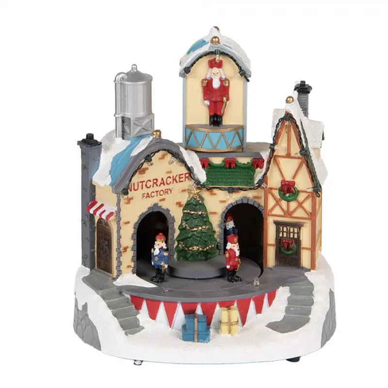 Hrací vánoční domek s LED světýlky a louskáčky - 20*17*23 cm / 3xAA Clayre & Eef