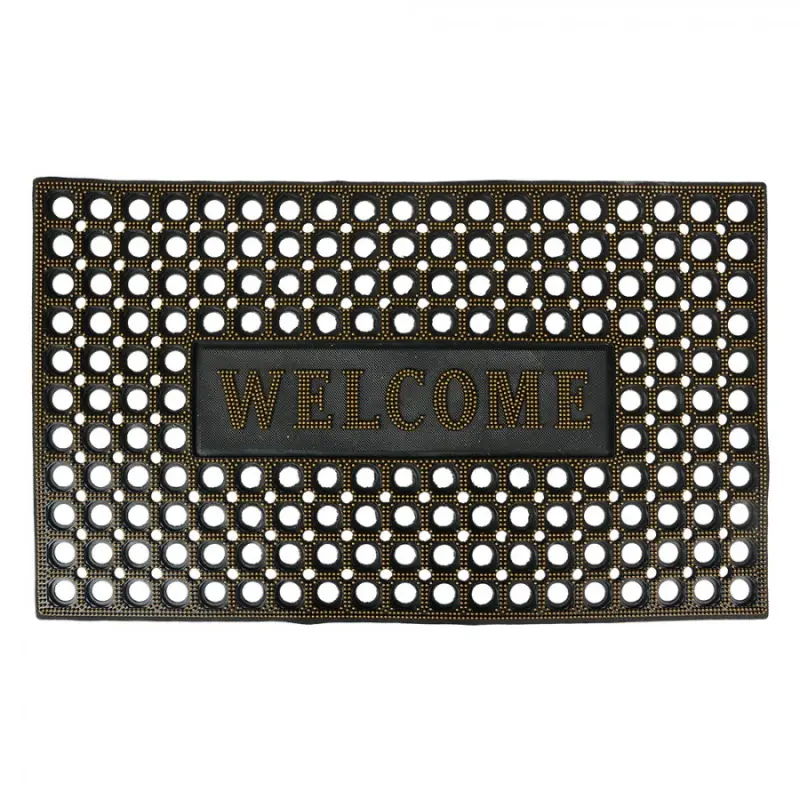 Černá gumová rohožka se zlatými tečkami a nápisem Welcome – 75x45 cm
