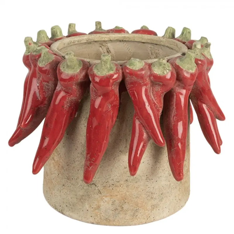 Cementový květináč s plastickými chilli papričkami Terazzo L – 21x17 cm
