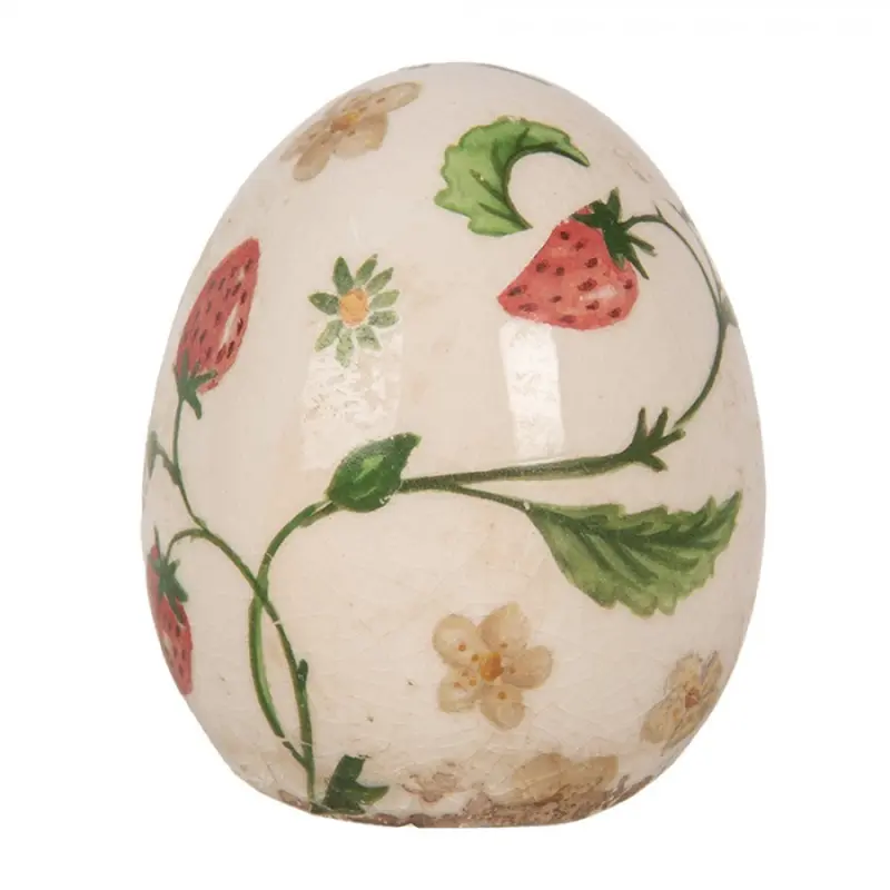 Keramická dekorace vajíčko s dekorem jahod Bertjan / Wild Strawberries S – 7x9 cm