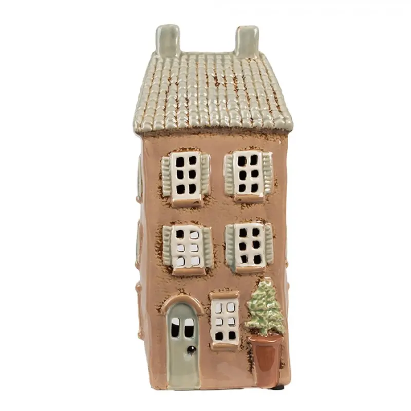 Hnědý keramický domeček na čajovou svíčku Houthem XXII – 12x9x28 cm