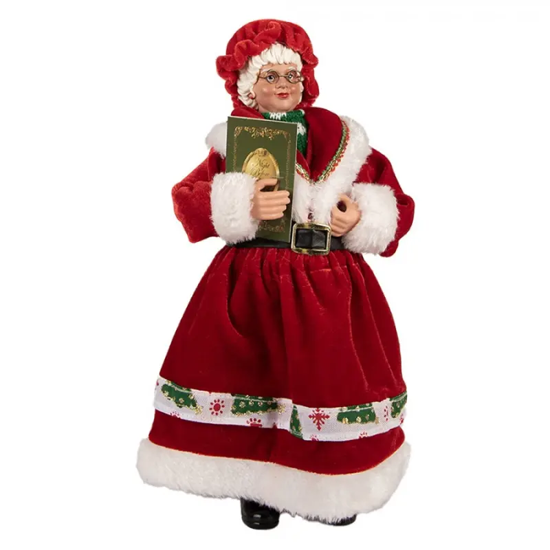 Vánoční figurka paní Clausová s knížkou pohádek – 28 cm