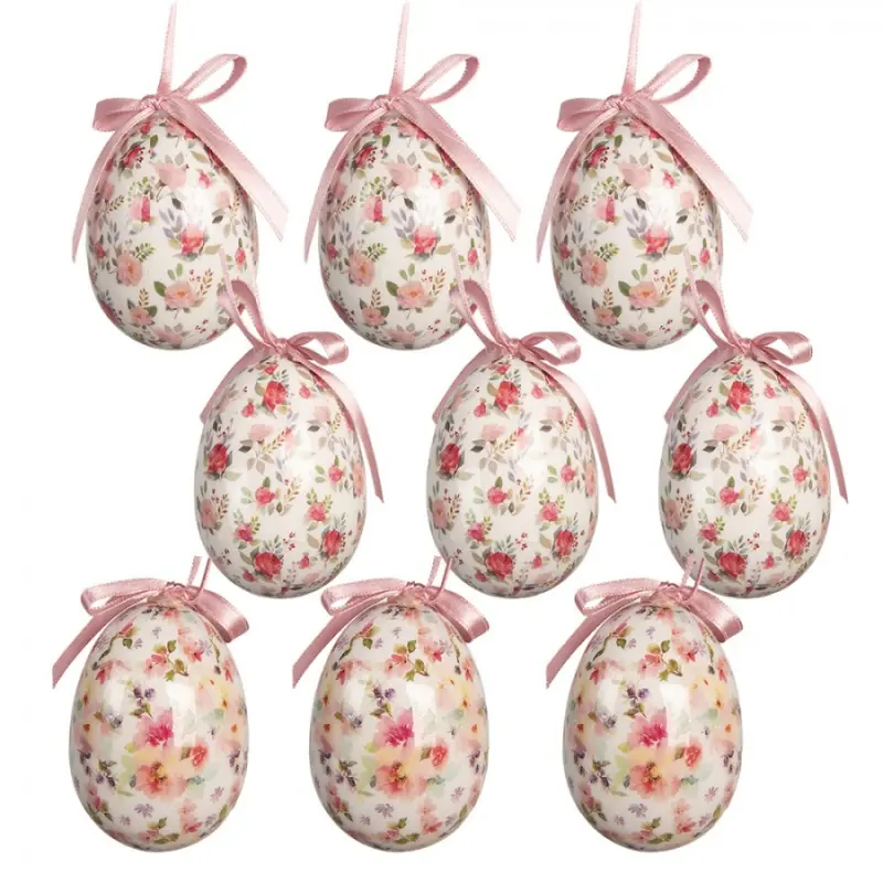 Sada 9 závěsných velikonočních vajíček s vintage květinovým motivem I – 5x8 cm