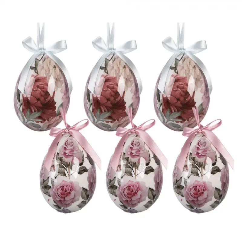 6ks dekorace závěsné vajíčko s růžemi Spring Egg - Ø 7*10 cm Clayre & Eef