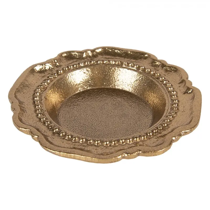 Zlatá antik dekorační kulatá miska podnos Raw Gold - Ø 12*2 cm Clayre & Eef