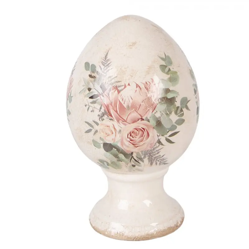Keramické vejce na podstavci růže a eukalyptus Vintage Rose M – 12x19 cm