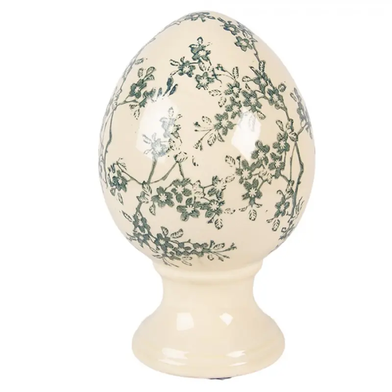 Keramické vejce na podstavci se zeleným květinovým motivem Emerald Bloom M – 12x19 cm