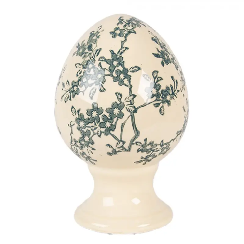 Keramické vejce na podstavci se zeleným květinovým motivem Emerald Bloom S – 9x14 cm