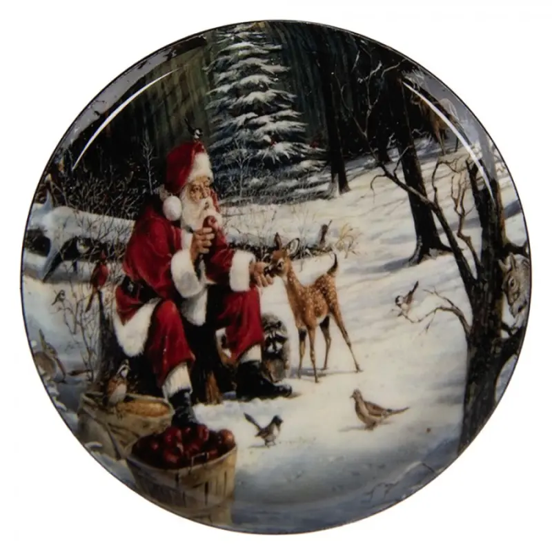 Kovový podtácek se Santa Clausem a kolouškem v lese – 11x1 cm