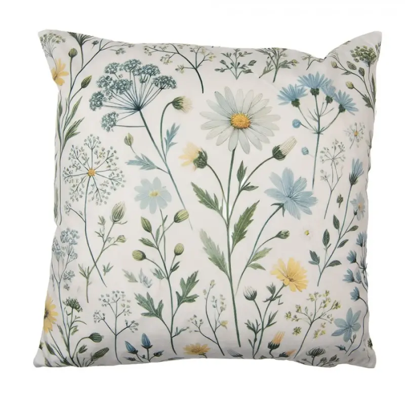 Povlak na polštář s modro-žlutým motivem lučních květin polyester – 45x45 cm