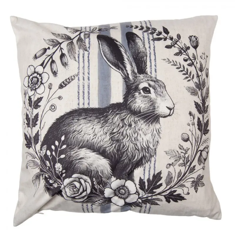 Povlak na polštář s pruhem a černobílým zajícem polyester – 45x45 cm