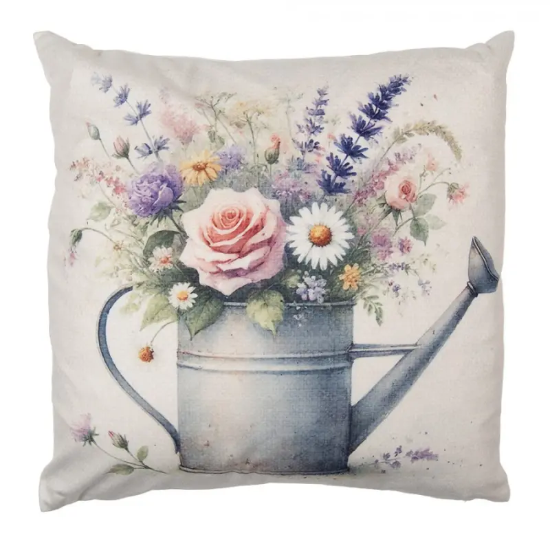 Povlak na polštář jarní konvička s květinami polyester – 45x45 cm