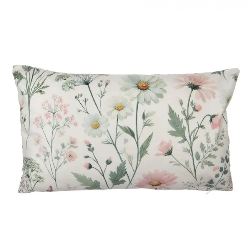 Obdélníkový povlak na polštář s růžovo-zeleným motivem lučních květin polyester – 35x50 cm