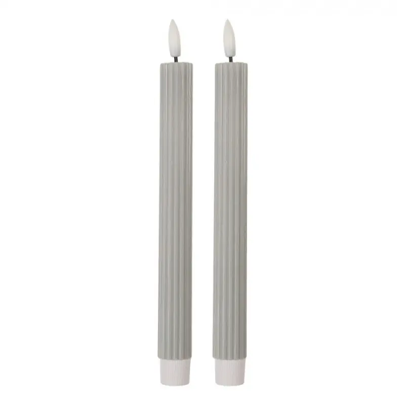 Šedá vysoká LED svíčka pruhovaná Bobby (sada 2 ks) – 2x25 cm