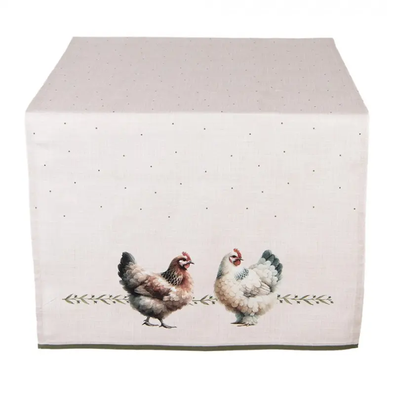 Béžový bavlněný běhoun se slepičkami Barnyard Chicken - 50*140 cm Clayre & Eef
