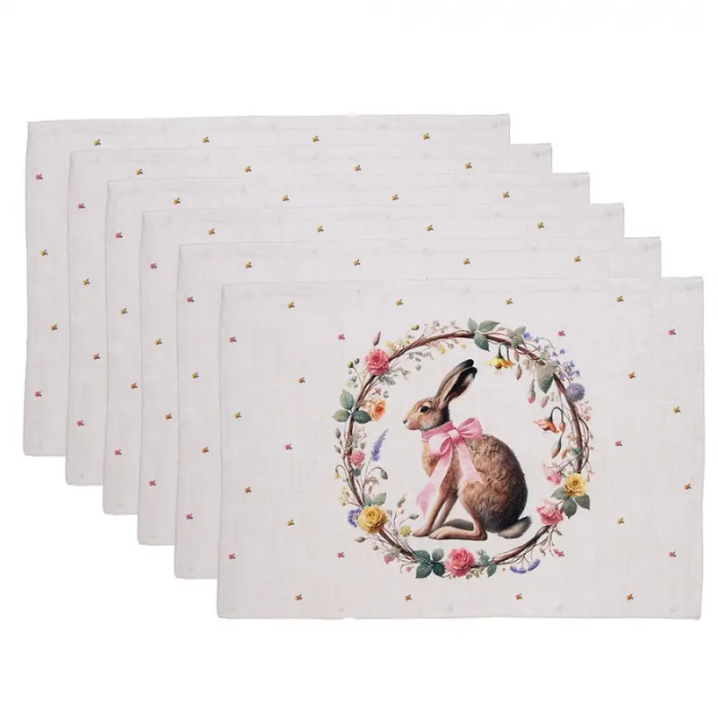 Sada 6 bavlněných prostírek s velikonočním zajíčkem Easter Vintage Ears – 48x35 cm