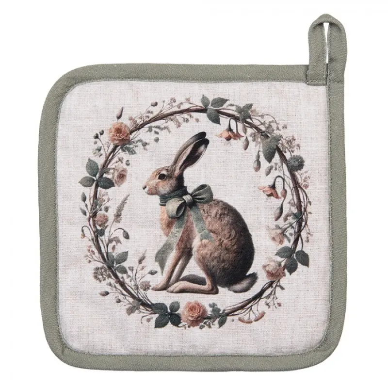 Chňapka / podložka pod hrnec se zajícem s mašlí Vintage Ears – 20x20 cm