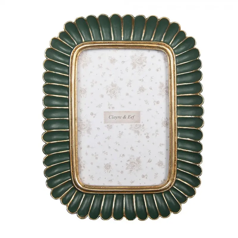 Zeleno-zlatý fotorámeček v art deco stylu Semaxime – 17x2x21 cm na fotografii 10x15 cm