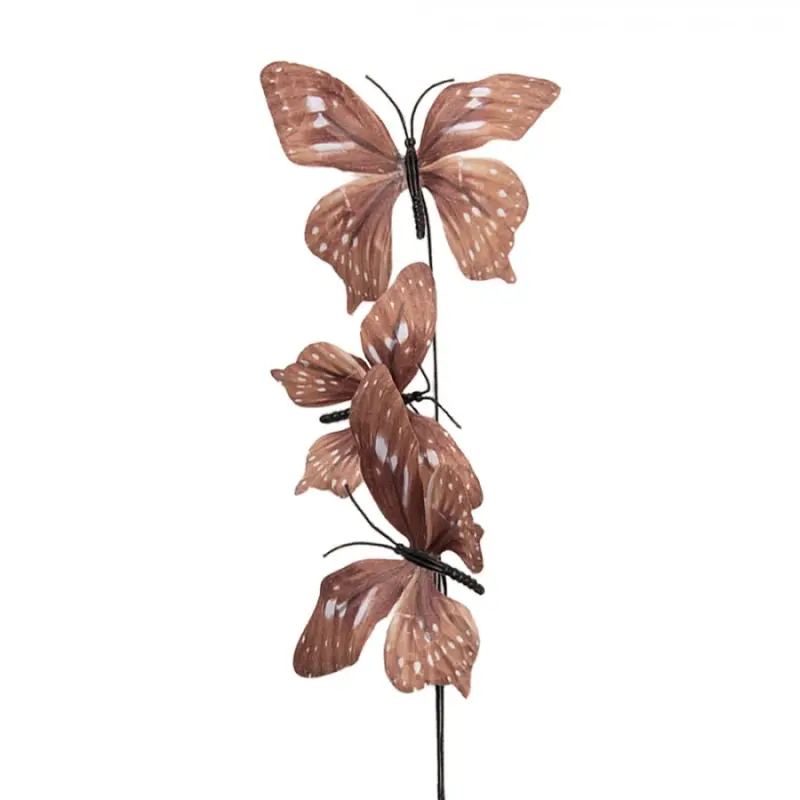 Hnědý dekorační zápich do květináče motýlci I – 67 cm