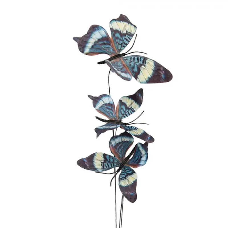 Modro-bílý dekorační zápich do květináče motýlci – 67 cm