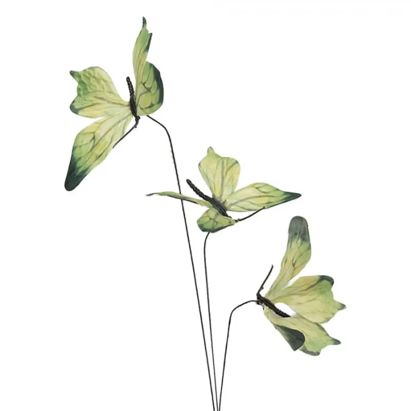 Zluto-zelený dekorační zápich do květináče motýlci – 67 cm