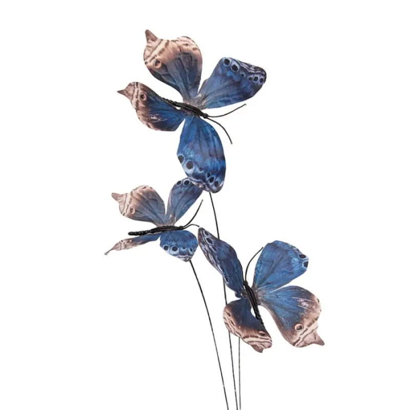 Modro-béžový dekorační zápich do květináče motýlci – 67 cm