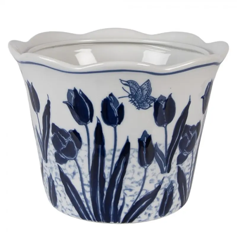 Keramický květináč s modrými tulipány Dutch Traditie – 17x15 cm