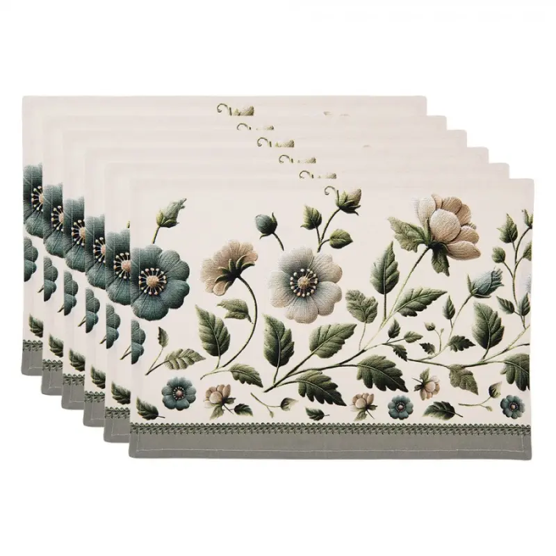 6ks béžové bavlněné prostírání s květy Gently Blooming  - 48*35 cm Clayre & Eef