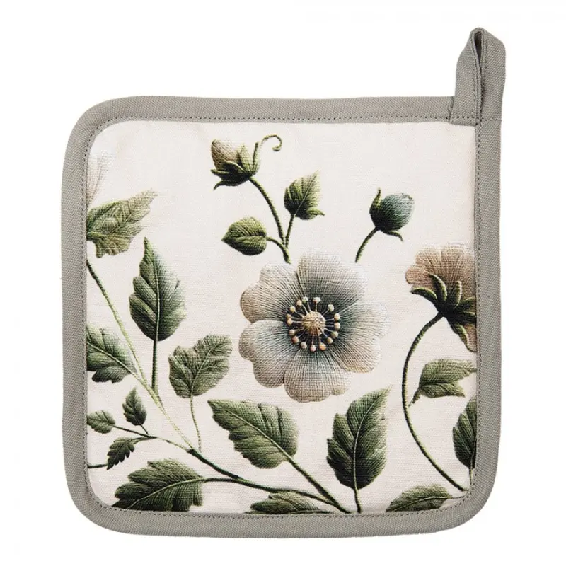 Kuchyňská chňapka / podložka pod hrnec se zelenými květy Gently Blooming – 20x20 cm