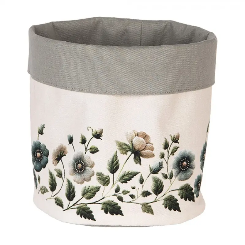 Béžový bavlněný košík na pečivo s květy Gently Blooming - Ø 15*16 cm Clayre & Eef