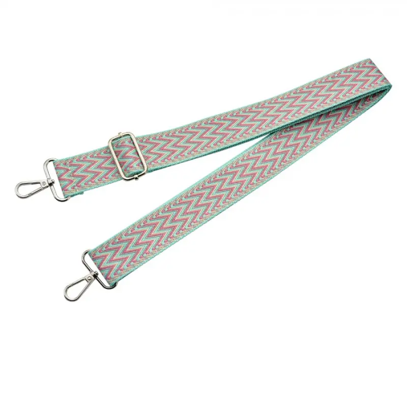 Modro-růžový popruh na kabelku s zig-zag motivem – 5 cm