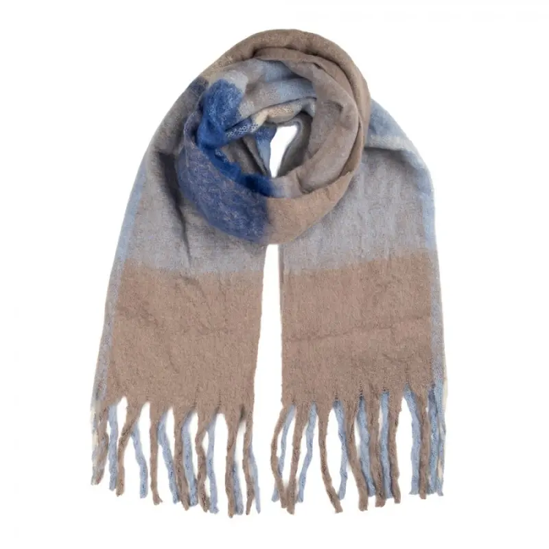 Modro-béžová zimní šála Dreukel I – 50 x 210 cm