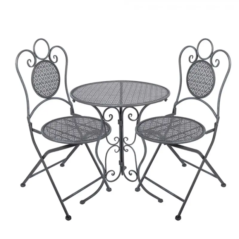 Šedý zahradní set / bistro set stolek a 2 židle ve vintage stylu Beegden – 60x71 / 2x 50x40x93 cm
