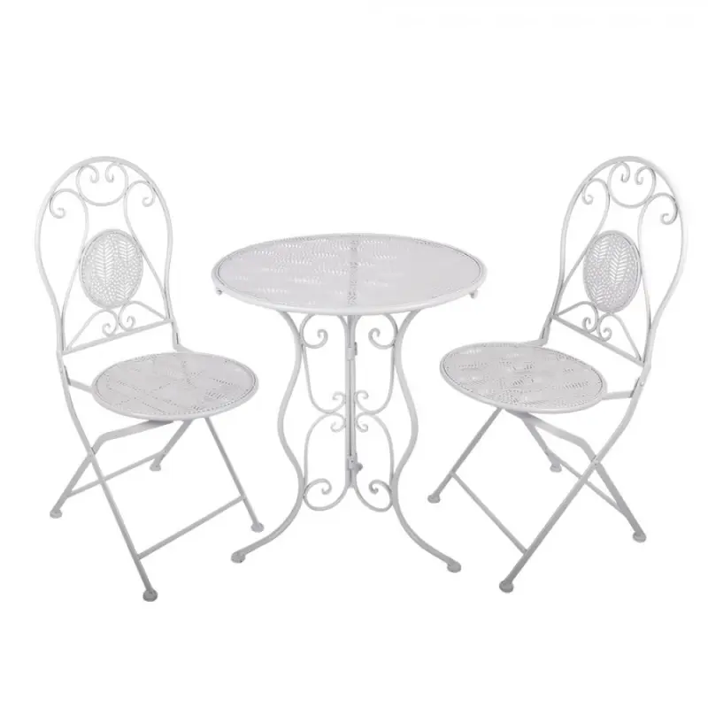 Bílý zahradní kovový Bistro set stůl a 2 židle - Ø 60*70 / 50*40*93 cm Clayre & Eef