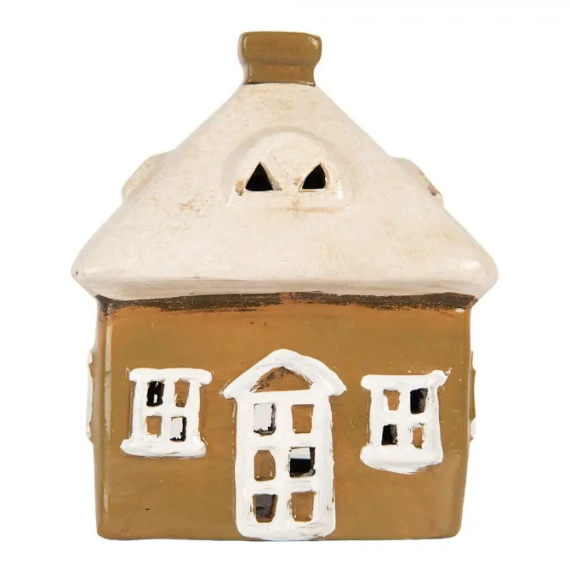 Keramický oranžový svícen na čajovou svíčku ve tvaru domečku Woudenberg II – 12x9x14 cm