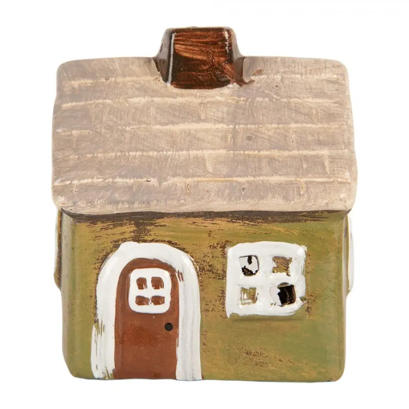 Keramický zelený svícen na čajovou svíčku ve tvaru domečku Woudenberg IV – 8x7x10 cm