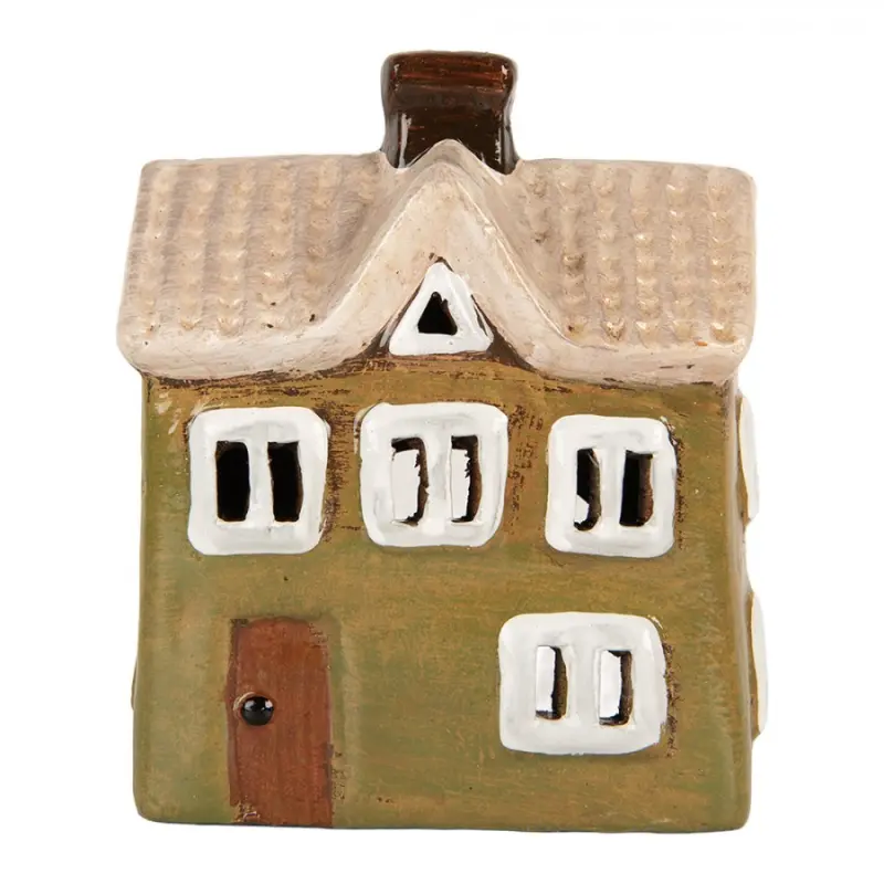 Keramický zelený svícen na čajovou svíčku ve tvaru domečku Woudenberg VI – 11x7x13 cm