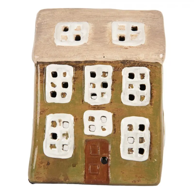 Keramický zelený svícen na čajovou svíčku ve tvaru domečku Woudenberg IX – 10x7x14 cm