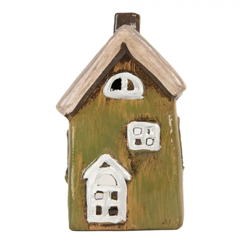 Keramický zelený svícen na čajovou svíčku ve tvaru domečku Rijssen IV – 9x7x16 cm