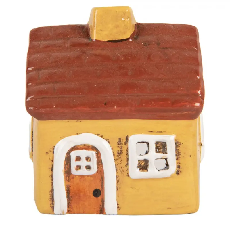 Žlutý keramický svícen na čajovou svíčku domek Village - 8*7*10 cm Clayre & Eef