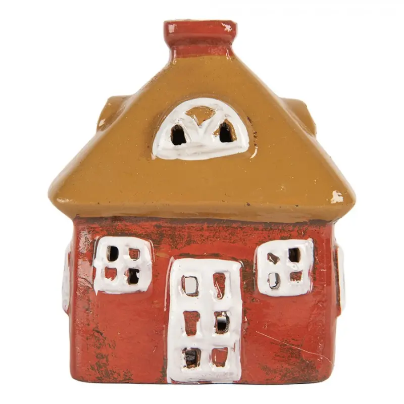 Keramický oranžový svícen na čajovou svíčku ve tvaru domečku Rijssen VII – 9x6x10 cm
