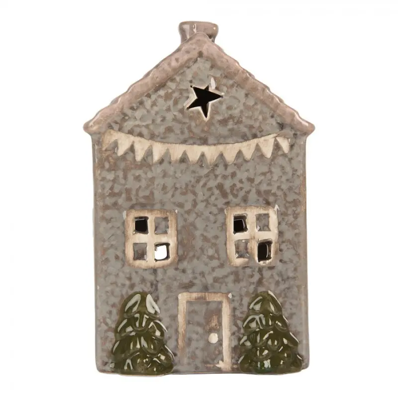 Modrý keramický domek na čajovou svíčku Lamont - 10*8*15 cm Clayre & Eef