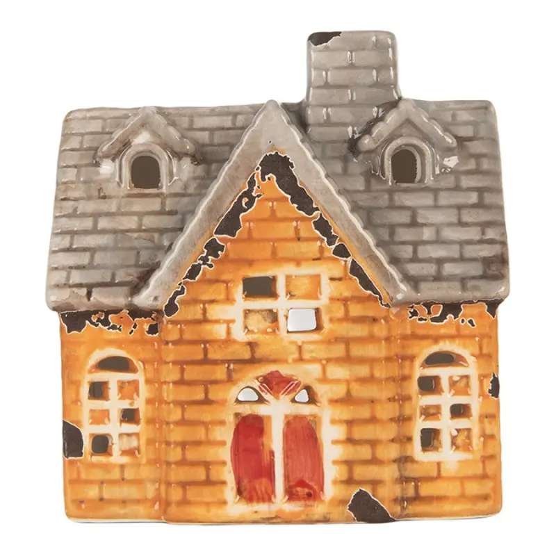 Keramický oranžový svícen na čajovou svíčku ve tvaru domečku Nuenen X – 13x8x14 cm