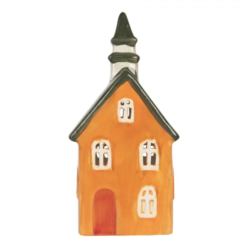 Keramický oranžový svícen na čajovou svíčku ve tvaru radnice Oisterwijk V – 11x7x21 cm