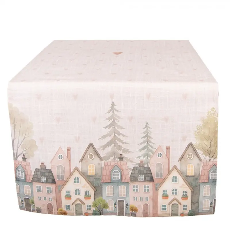 Bavlněný běhoun na stůl se srdcem a domečky Home Sweet Home – 50x140 cm