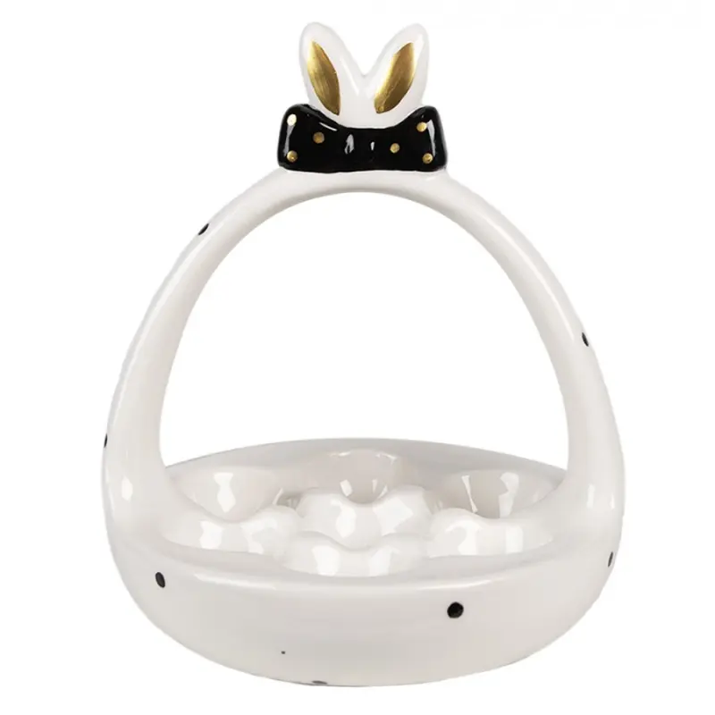 Černobílý keramický stojan na vajíčka Black&White Bunny - Ø 16*19 cm Clayre & Eef