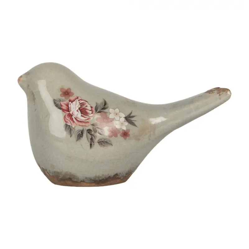 Keramická dekorace ptáček s šedou glazurou Masselin S – 16x7x9 cm