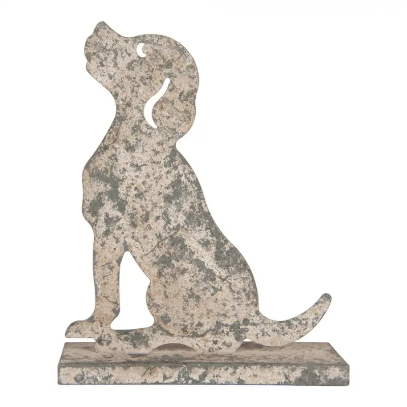 Kovová dekorace silueta psa zeleno-šedá s patinou – 16x8x19 cm